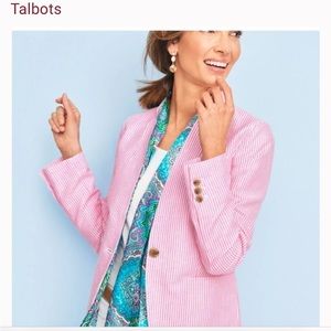 NWT Talbots- Pink and White Stripped Aberdeen Linen Blazer